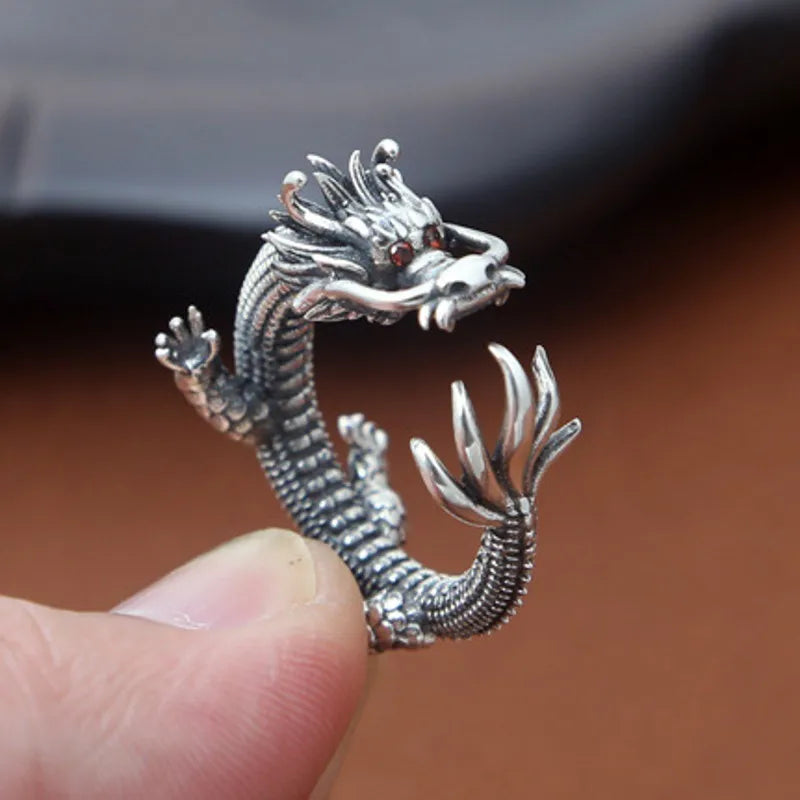 BOCAI Real S925 Sterling Silver Jewelry Handmade Vintage  Dragon Domineering Personality Trendy  Man Ring Opening