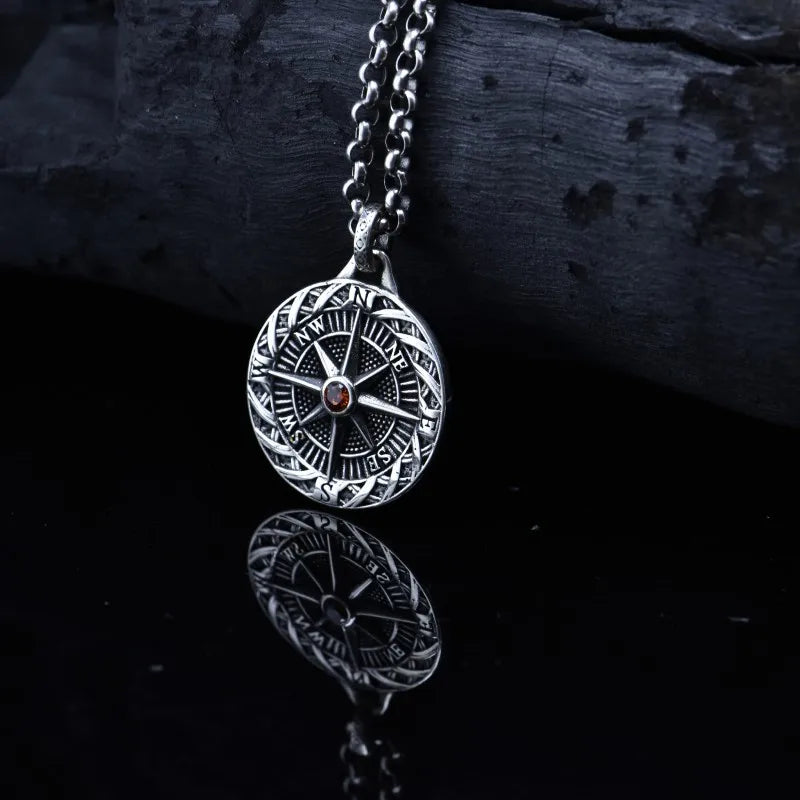 BOCAI New S925 Sterling Silver Retro Personalized Niche Seaboat Compass Pendant Male Female Gift