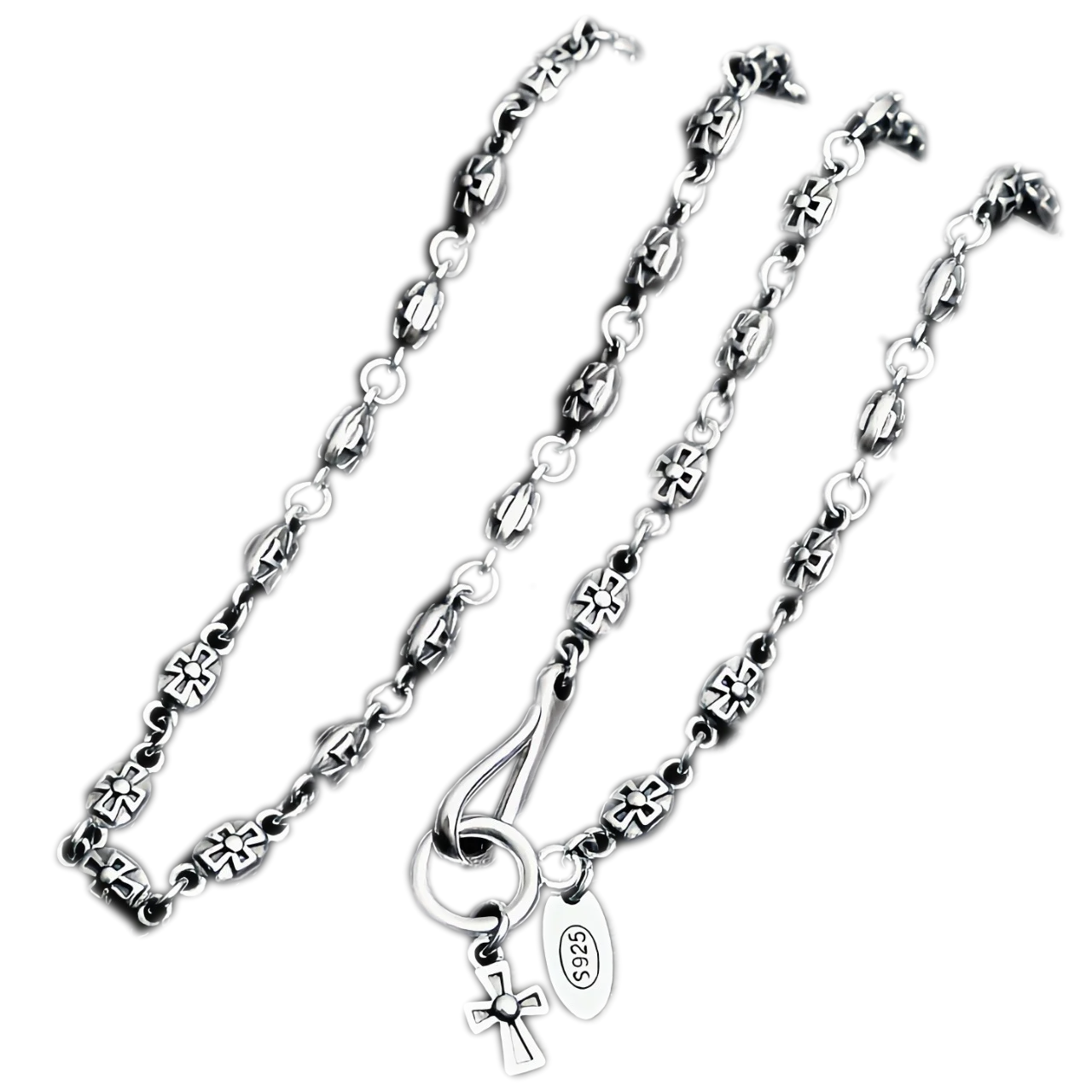 4MM BOCAI New Trend Real S925 Silver Jewelry Cross Anchor Clavicle Chain Retro Fashion Personality Men And Women Necklace