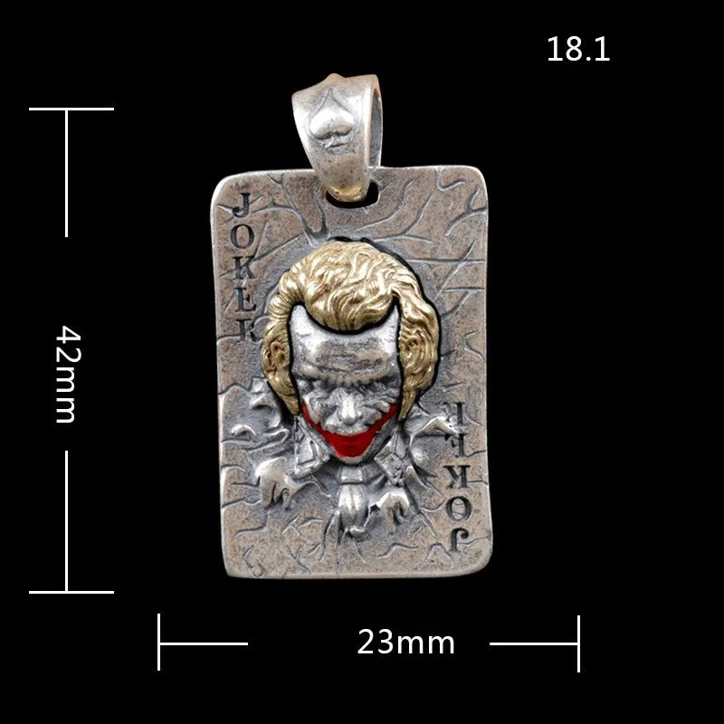 BOCAI New S925 Sterling Silver Vintage Worn Out Joker King Playing Card Jack Pendant Gift